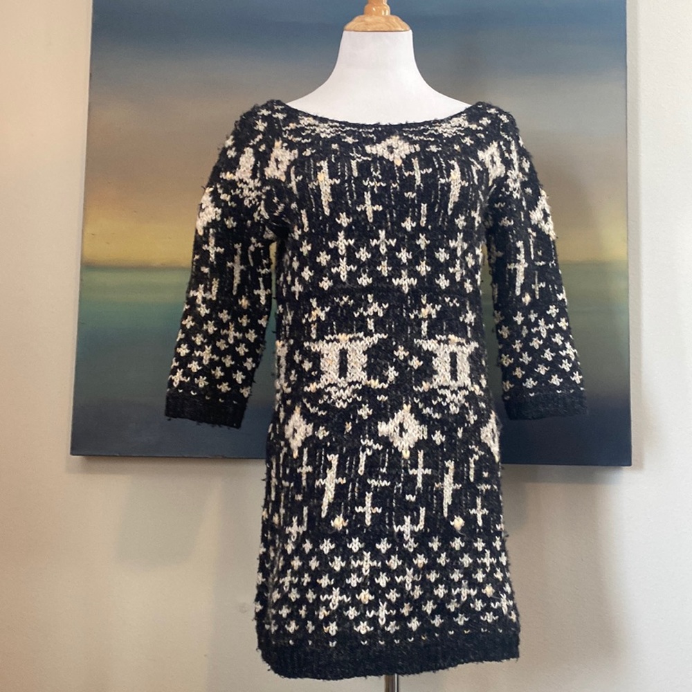 Free People long wool sweater multi color but mainly black/cream size xs